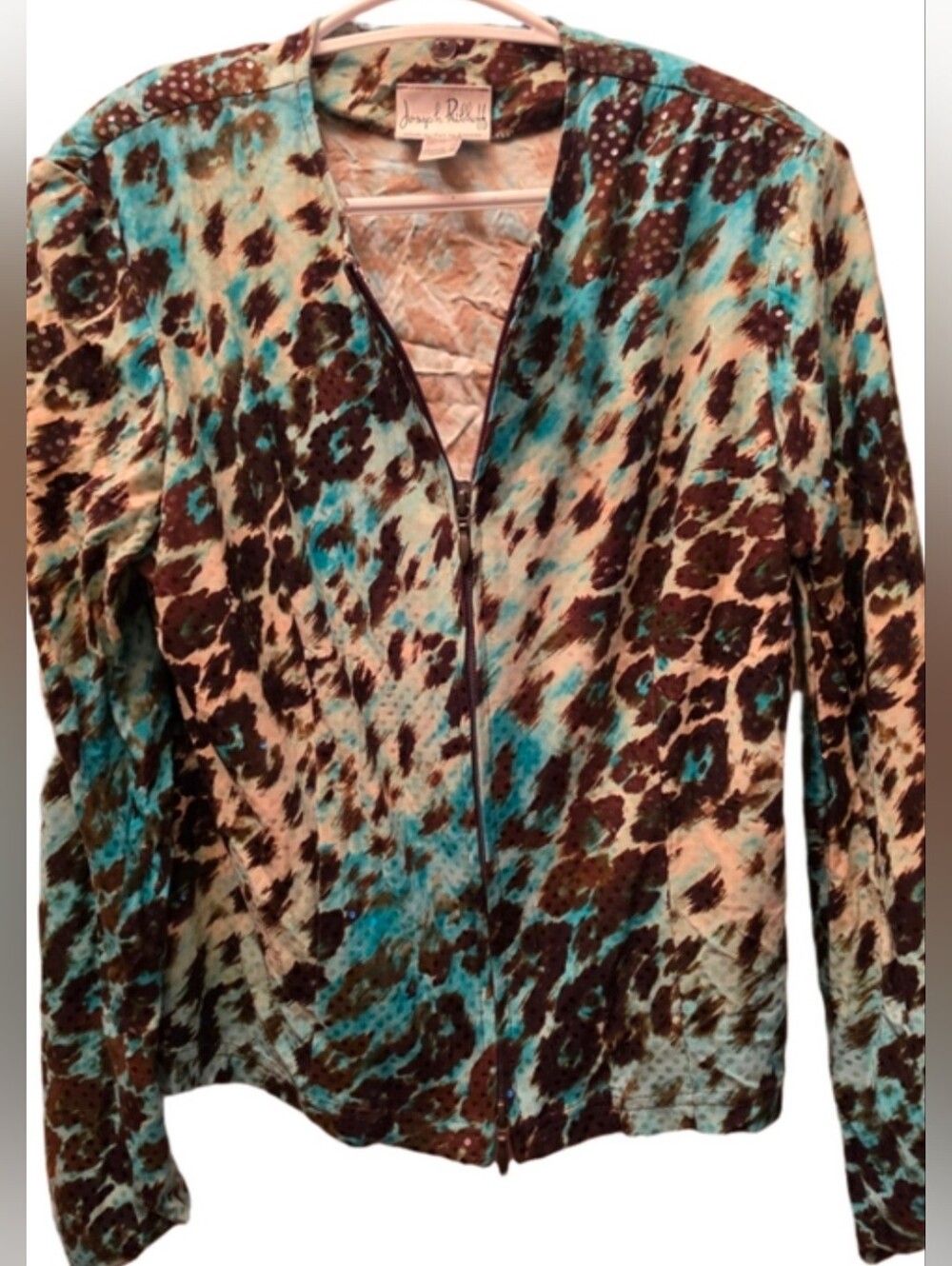 Joseph Ribkoff Animal Print Sequin Zip Jacket Size 12 Made in Canada